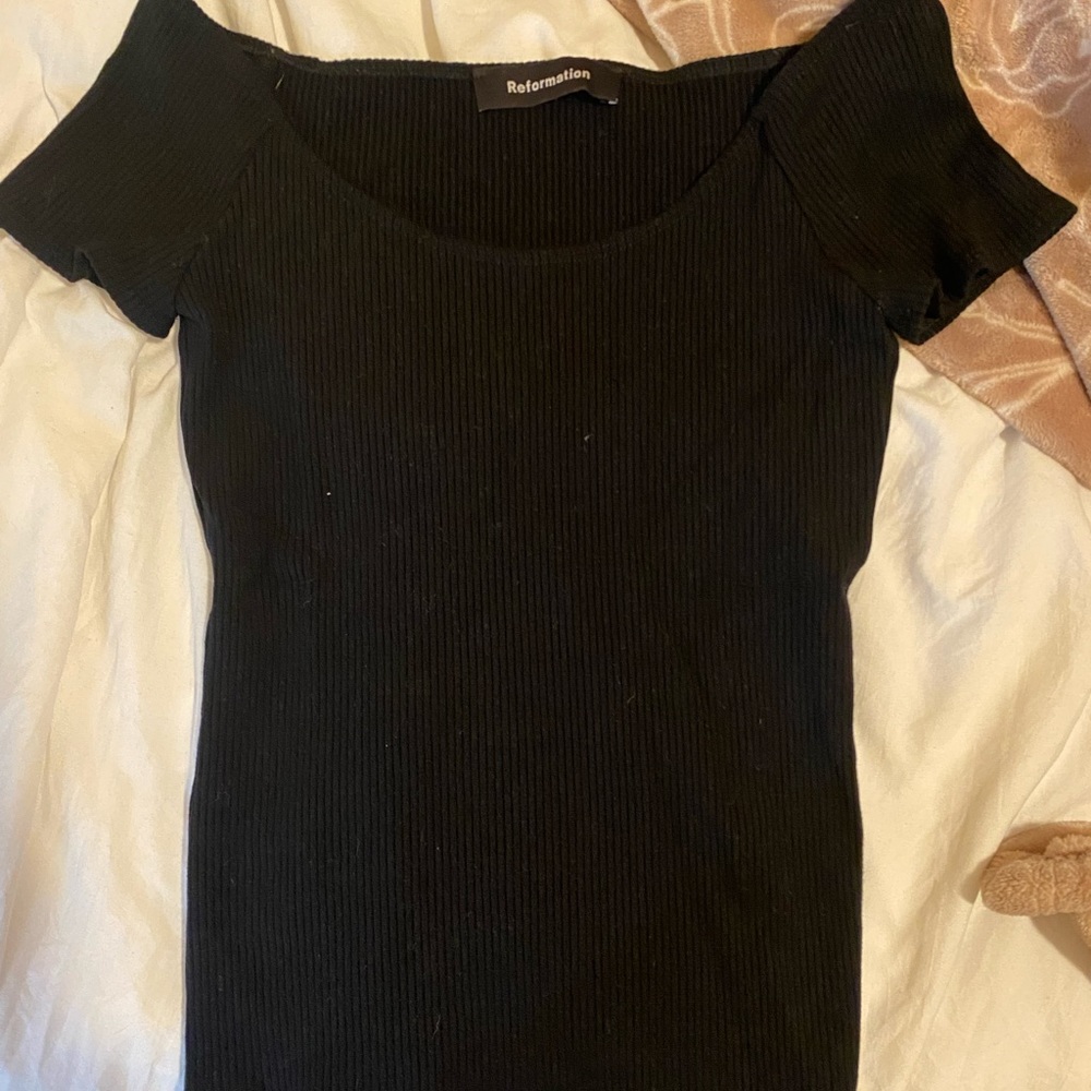 Reformation Black Ribbed Knit Top